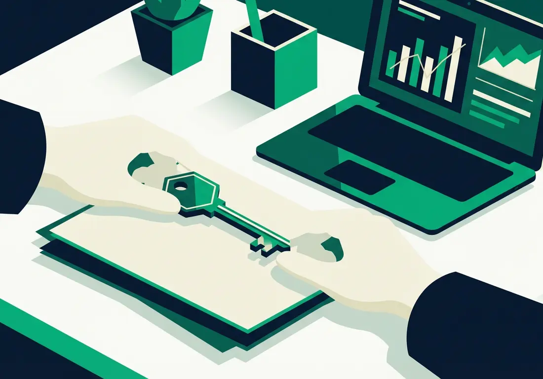 Business documents and key symbolizing collateral for secured business loans