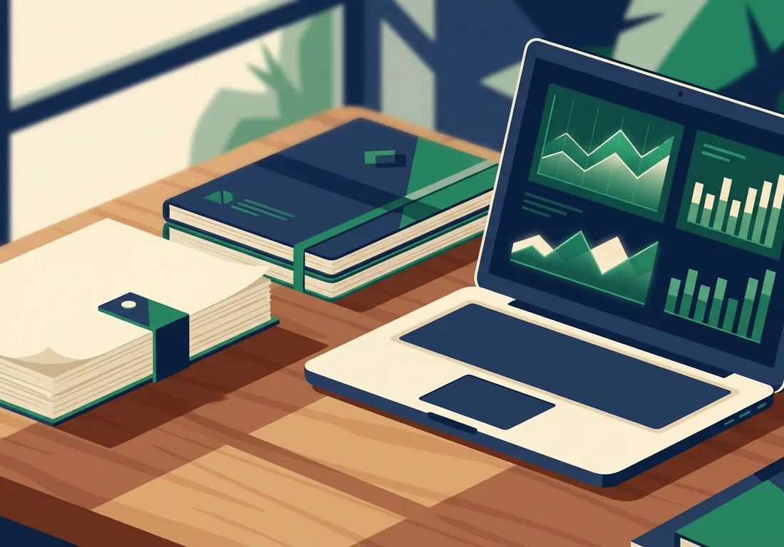 Business documents and laptop on wooden desk comparing loan options for startup funding