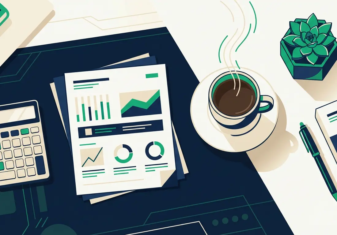 Minimalist workspace with calculator and financial documents for startup loan planning