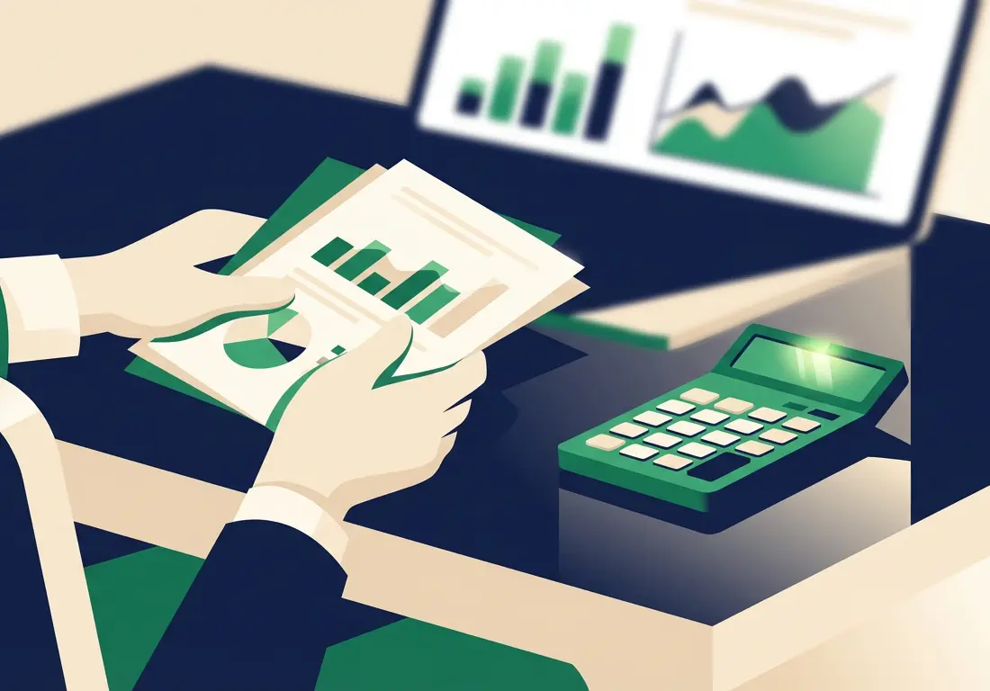 Business owner calculating loan costs and comparing financing options at desk